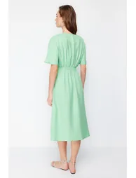 Green Tie Detailed Midi Woven Midaxi Dress - 4