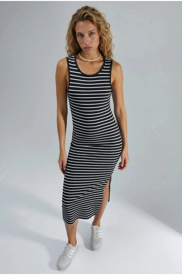 Striped Crew Neck Bodycon Midi Dress Ellie Collection