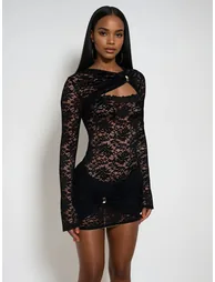 Eustace Long Sleeve Lace Cutout Mini Dress