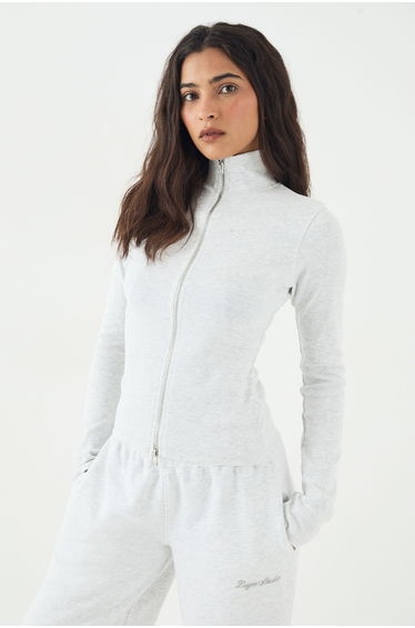 DSGN Studio Zip Through Rib Top - ash grey