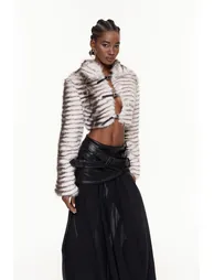 Fajr Zebra Print Faux Fur Plunge Jacket - 1