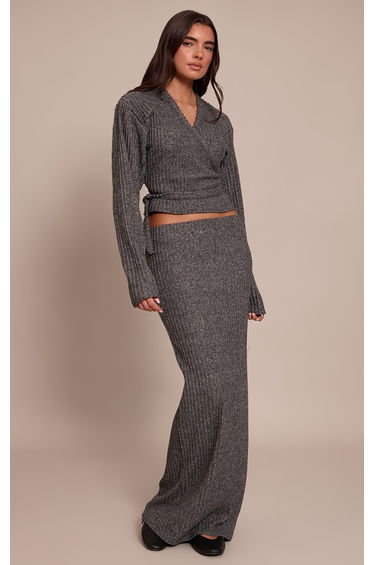 Charcoal Brushed Elasticated Waist Maxi Skirt
