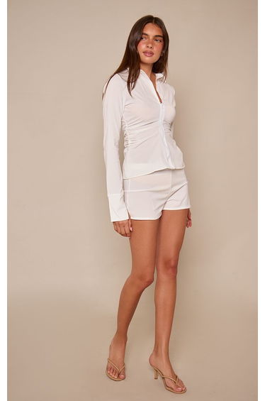 White Poplin Ruched Shorts Co-ord