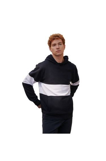 Front Row Mens Heavyweight Panelled Hoodie - Navy/White