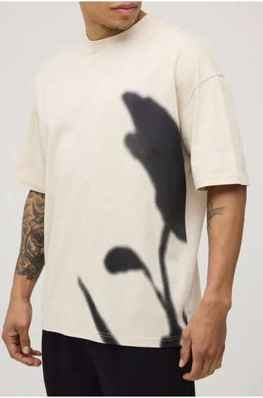 Poppy Print Oversized T-shirt - stone