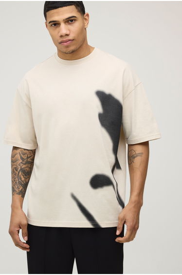 Poppy Print Oversized T-shirt - stone