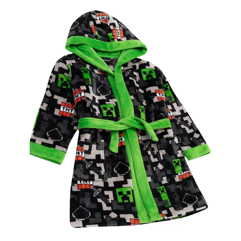 Minecraft Boys Creeper TNT Dressing Gown - Black/Green/Grey - 2