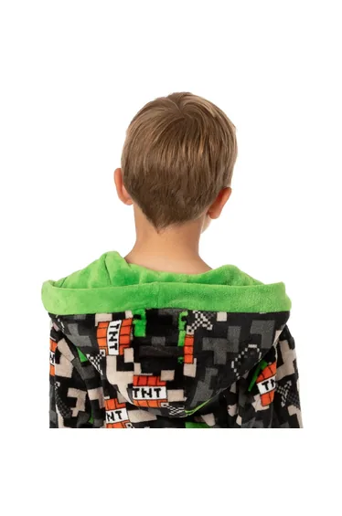 Minecraft Boys Creeper TNT Dressing Gown - Black/Green/Grey