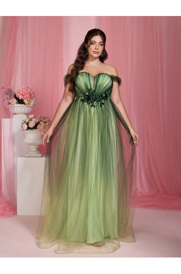 Leely Plus Women's Elegant Off The Shoulder Sleeveless Party Dress