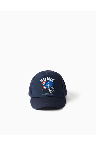 Cotton Twill Cap With Sonic Print For Boys, Dark Blue