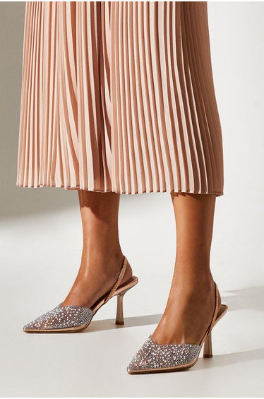 Wide Fit Tilly Diamante And Pearl Sling Back Pointed Court Shoes