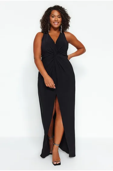 Black Shift Midi Knit Plus Size Dress