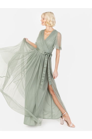 Anaya With Love Recycled Frosty Green Faux Wrap Maxi Dress With Sash Belt