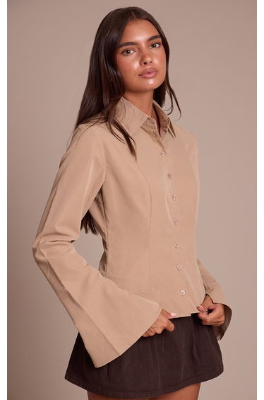 Taupe Seam Detail Fitted Shirt