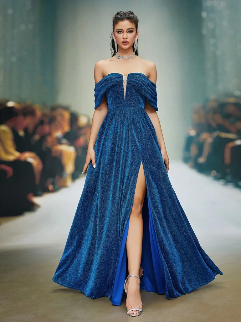 Leely Elegant Off The Shoulder Sleeveless Prom Dress - 1