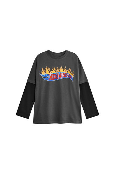 Hot Wheels Boys Flame Logo Long-Sleeved T-Shirt - Grey