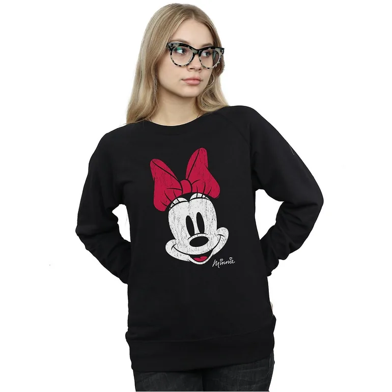 Disney Womens/Ladies Minnie Mouse Face Cotton Sweatshirt