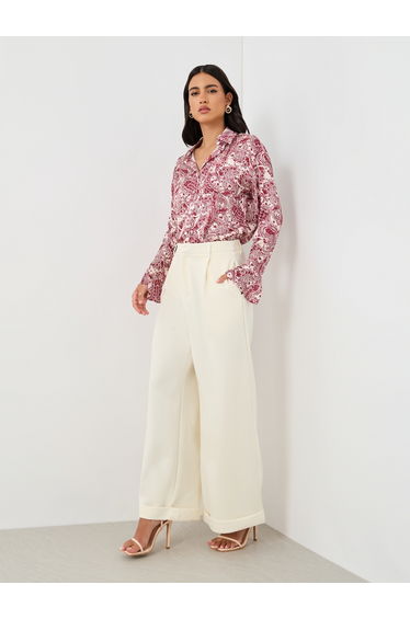 Solid Pleated Wide Leg Knit Pants
