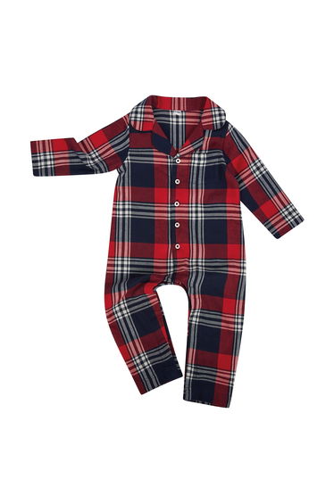 Larkwood Baby Tartan All-In-One Nightwear - Red/Navy