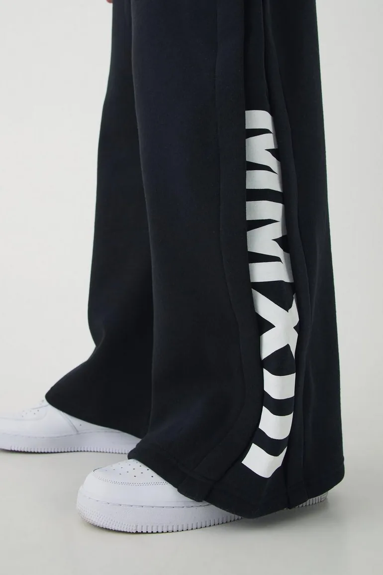 بنطلون رياضي بأرجل عريضة بكسرات - أسود - 2