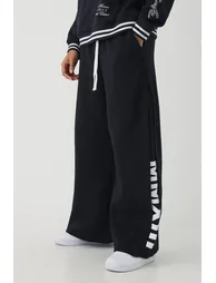 بنطلون رياضي بأرجل عريضة بكسرات - أسود