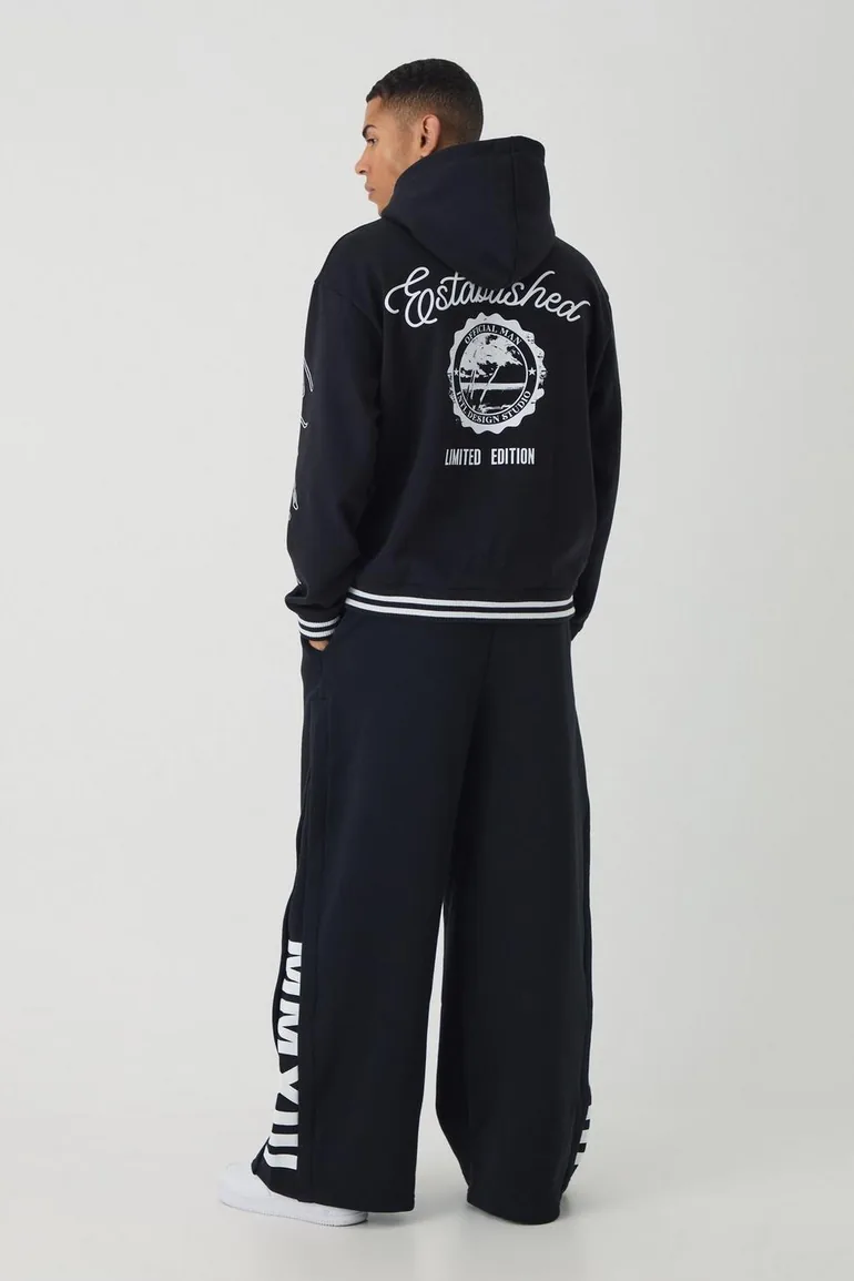 بنطلون رياضي بأرجل عريضة بكسرات - أسود - 1