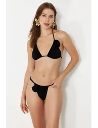 Black Triangle Floral Appliqué Bikini Set - 2