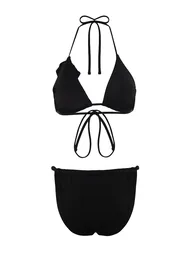 Black Triangle Floral Appliqué Bikini Set - 7