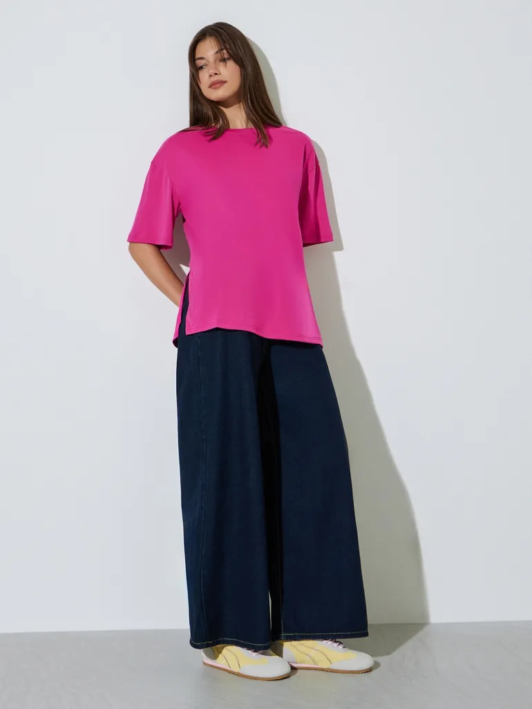 Pink Oversized T-Shirt with Side Slit