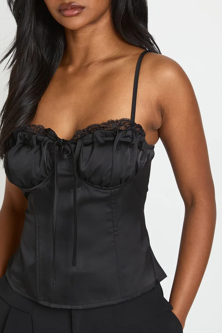 Ruched Bust Corset Top - black - 1