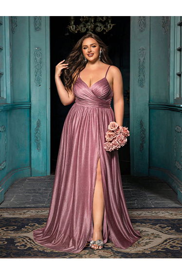 QOQ Pink Plus Size Floor-Length A-Line Dress