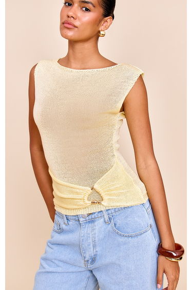 Lemon Boat Neck Filagree Trim Top