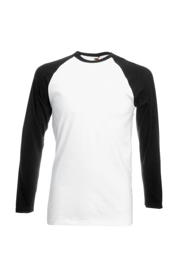 Fruit Of The Loom Mens Long Sleeve Baseball T-Shirt - White/Black