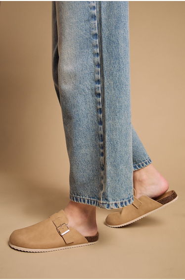 Jackie Faux Nubuck Suede Closed Toe Footbed Mules