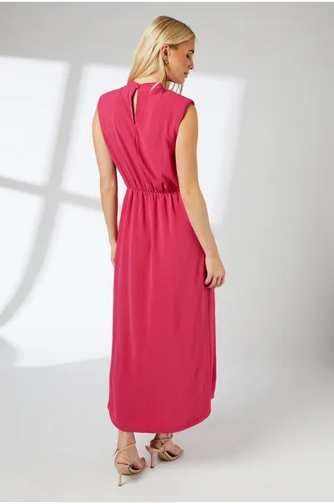 Pink Cowl Neck Woven Midaxi Dress