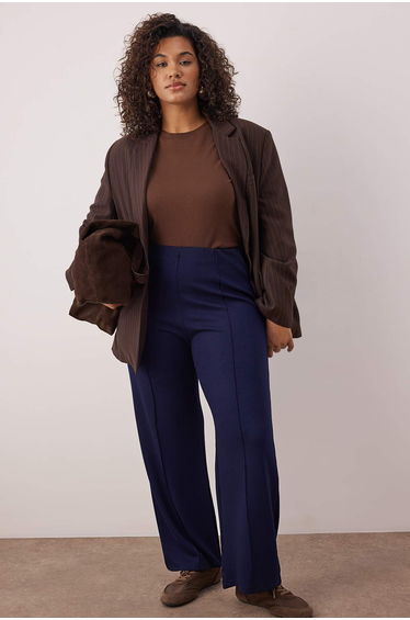 Dark blue ribbed wide leg plus size sweatpants