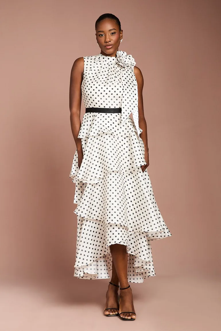 Polka Dot Tiered Organza Midi Dress Coast Fashion Multicolour : Premium  Dresses : VogaCloset Oman