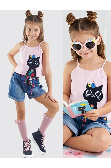 Flower Garden Girl's T-shirt Denim Shorts Set