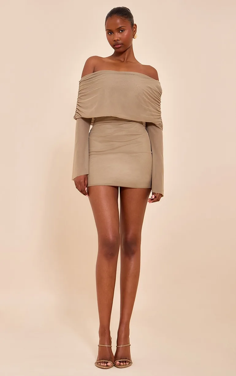 mini backless dresses Edikted Women's Shredded Backless Halter Mini Dress - Brown