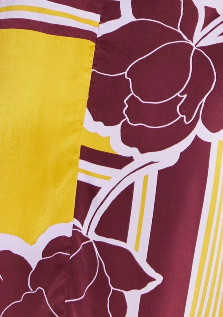 Women's Mini Dress with Long Balloon Sleeves in Yellow and Burgundy Geometric Floral Print - 7