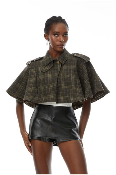 Flavia Grey Plaid Weave Tweed Shrug