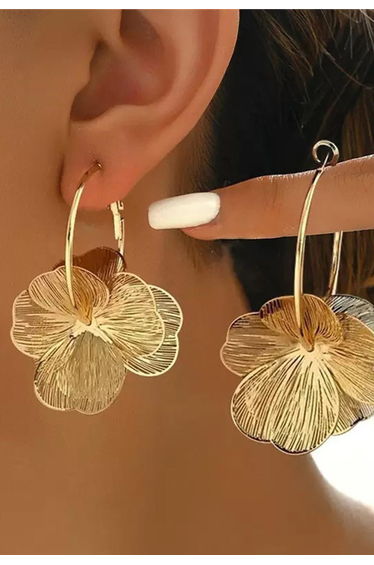 Wire Petals Hoop Drop Earrings in Gold for Brunch Dates & Cocktail Events
