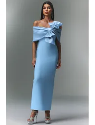 Uara Off-The-Shoulder Bow Bandage Maxi Dress