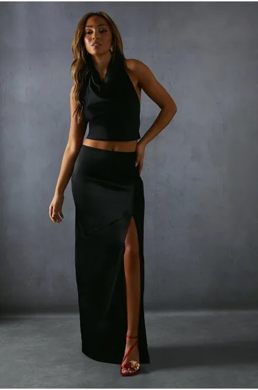 Satin High Waist Maxi Skirt