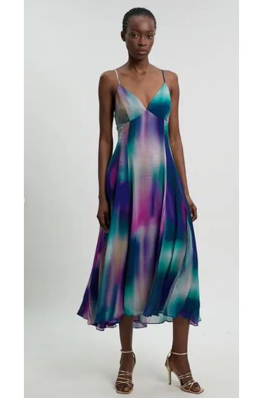 Crinkle Georgette Strappy Blur Print Woven Midi Dress