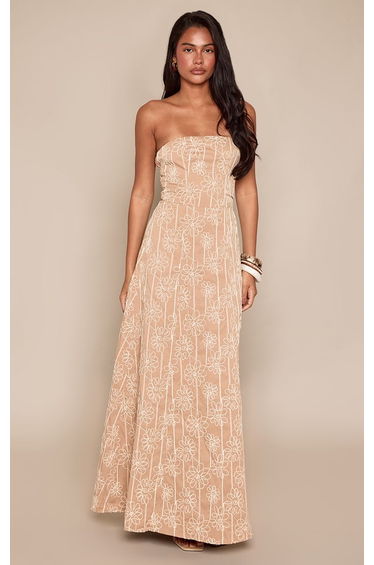 Stone Embroidery Detail Bandeau Maxi Dress