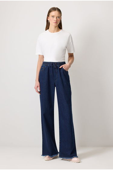 ELASTICATED WAIST DENIM TROUSERS