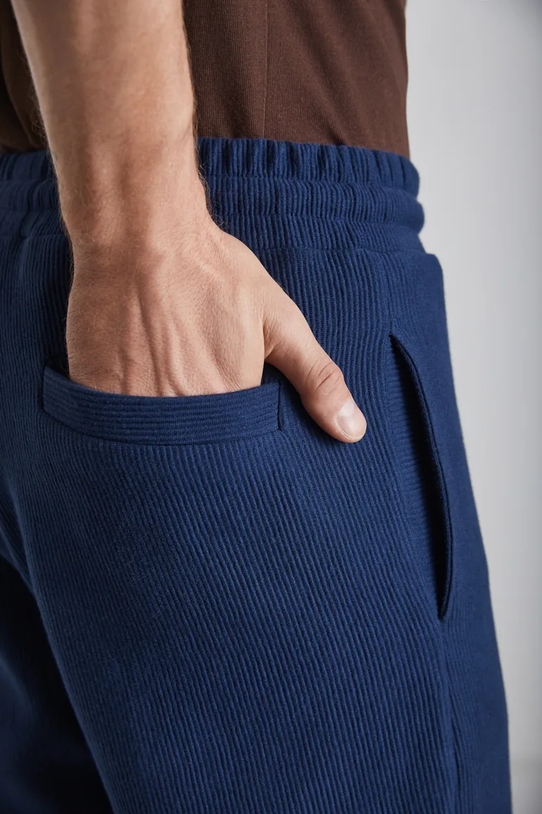 GRIMELANGE Berthola Men's Patterned Fabric Regular Fit Ottoman Quality Organic Cotton Navy Sweatpants - 4