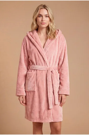 Velour Hooded Short Dressing Gown