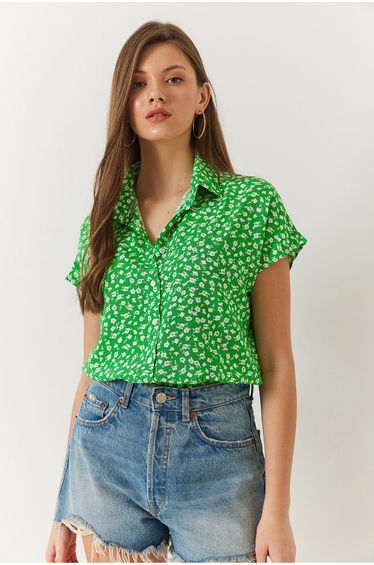 Women's Patterned Bat Sleeve Viscose Shirt